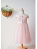 Cap Sleeves Pink Lace Tulle Short Flower Girl Dress